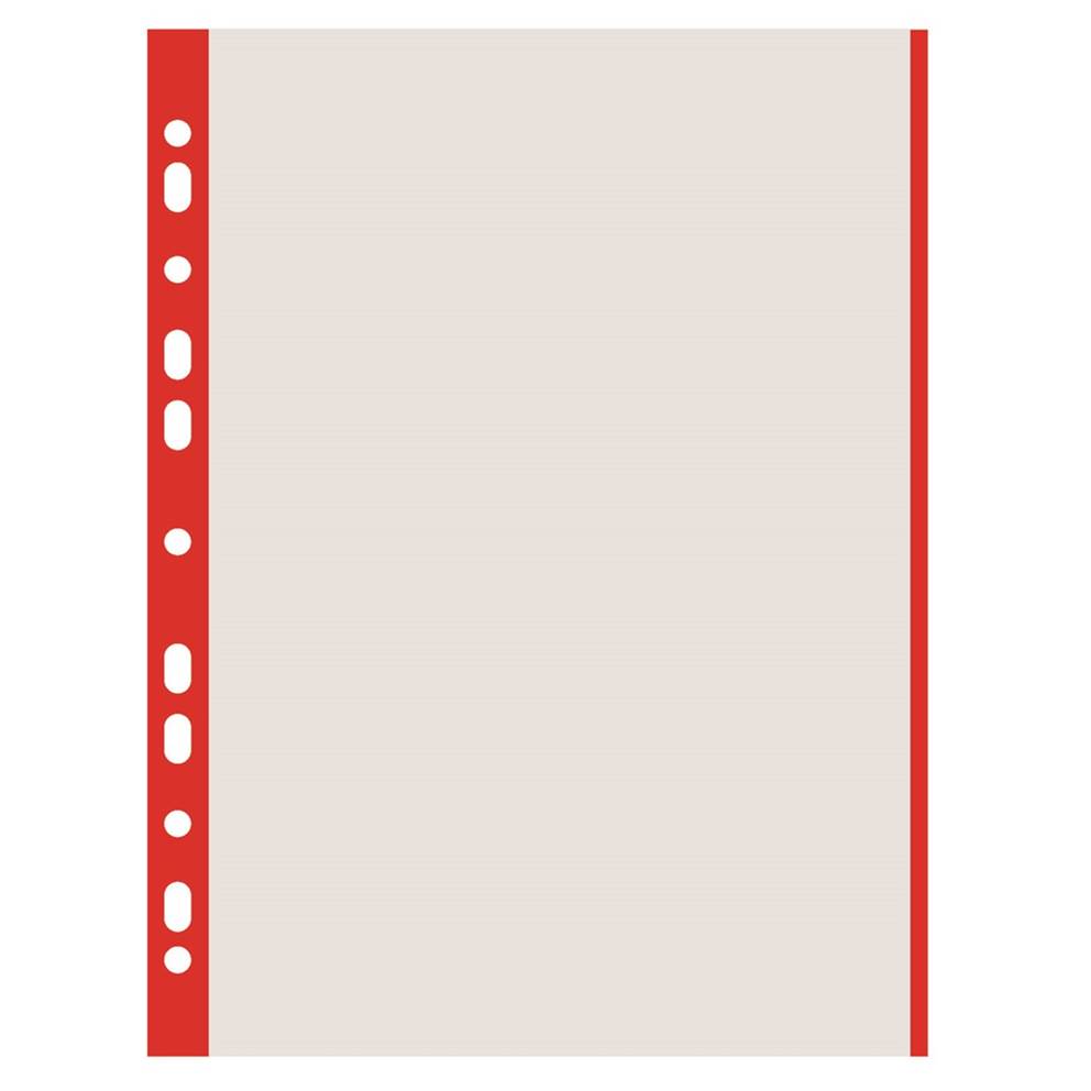 Koszulki na dokumenty DONAU, PP, A4, krystal, 40mikr., kolorowy brzeg - czerwony, 100szt.