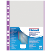 Koszulki na dokumenty DONAU, PP, A4, krystal, 40mikr., kolorowy brzeg - fioletowy, 100szt.
