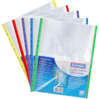 Koszulki na dokumenty DONAU, PP, A4, krystal, 40mikr., kolorowy brzeg - mix kolorów, 25szt. z koloru (mix w kartonie)