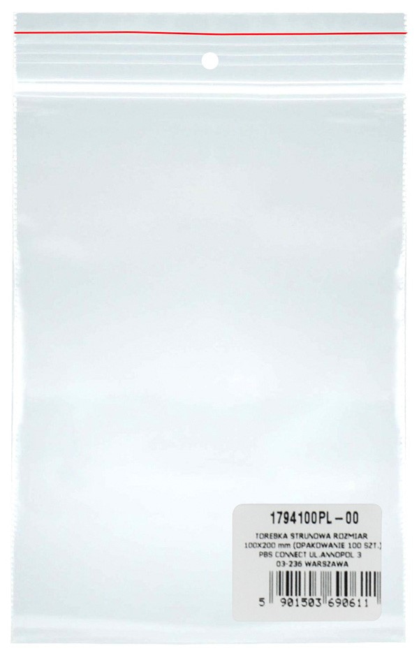 Torebka strunowa DONAU, LDPE, 100x200mm, 100szt., transparentna