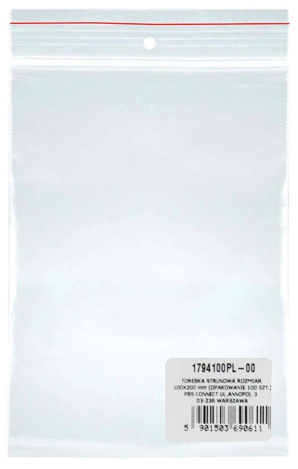 Torebka strunowa DONAU, LDPE, 100x200mm, 100szt., transparentna