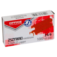 Zszywki OFFICE PRODUCTS, miedziane, 24/6, 1000szt.