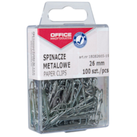 Spinacze metalowe OFFICE PRODUCTS, 26mm, w pudełku, 100szt., srebrne