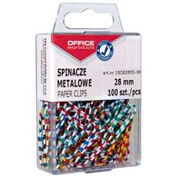 Spinacze metalowe OFFICE PRODUCTS Zebra, powlekane, 28mm, w pudełku, 100szt., mix kolorów