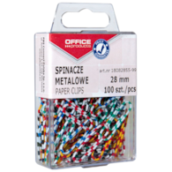 Spinacze metalowe OFFICE PRODUCTS Zebra, powlekane, 28mm, w pudełku, 100szt., mix kolorów