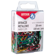 Spinacze kolorowe OFFICE PRODUCTS, powlekane, 28mm, w pudełku, 100szt., mix kolorów