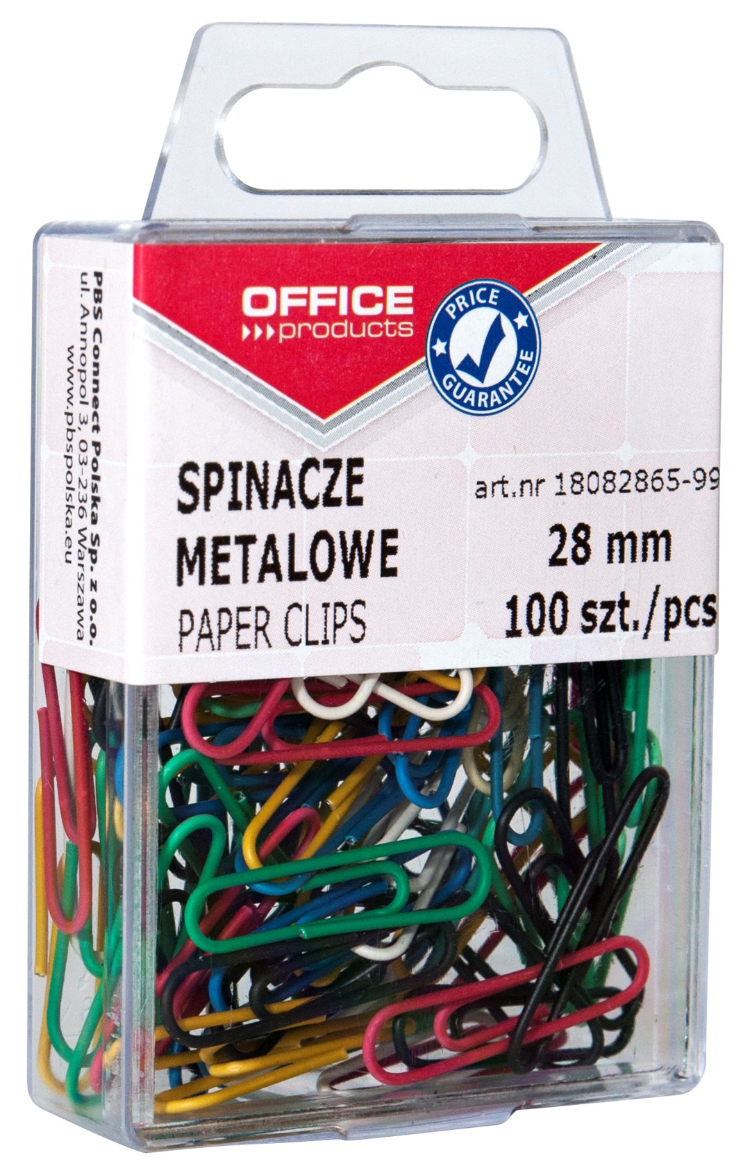 Spinacze kolorowe OFFICE PRODUCTS, powlekane, 28mm, w pudełku, 100szt., mix kolorów