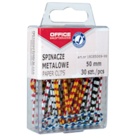 Spinacze metalowe OFFICE PRODUCTS Zebra, powlekane, 50mm, w pudełku, 30szt., mix kolorów