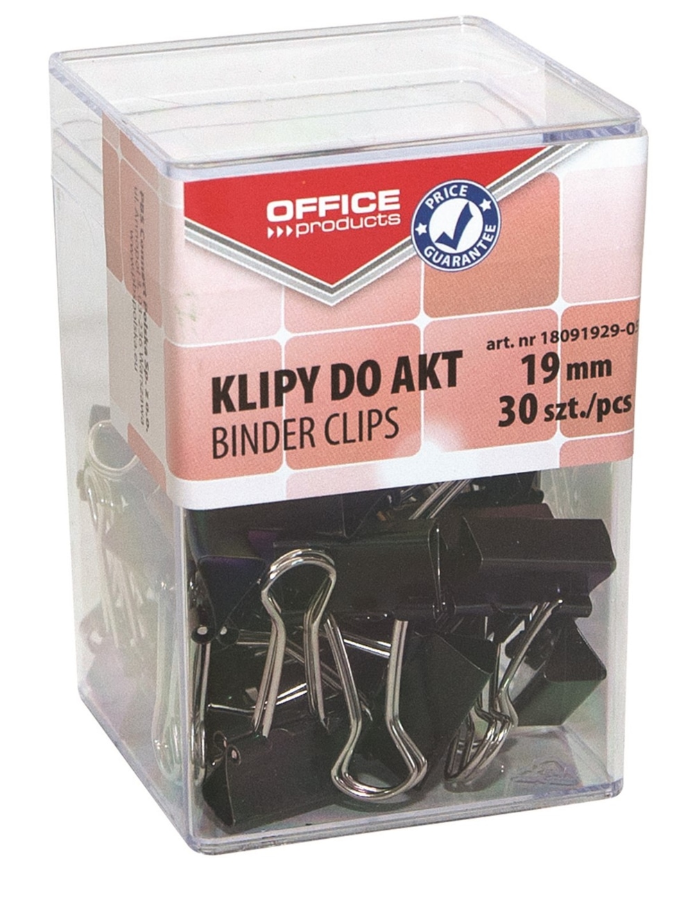 Klipy do dokumentów OFFICE PRODUCTS, 19mm, 30szt., w pudełku, czarne