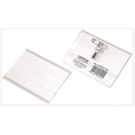Identyfikator OFFICE PRODUCTS, z klipsem i agrafką, otwór z boku, miękki, transparentny