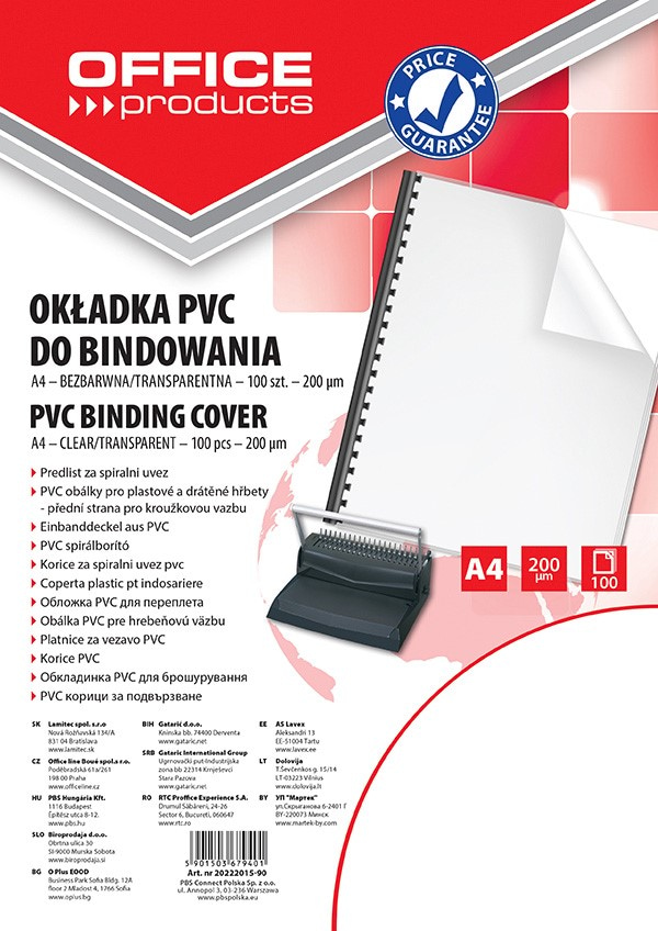Okładki do bindowania OFFICE PRODUCTS, PVC, A4, 200mikr., 100szt., transparentne