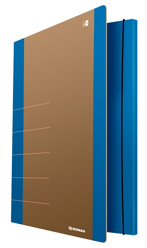 Teczka z gumką DONAU Life, Karton, A4, 500gsm, 3-skrz., niebieski