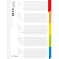 Przekładki OFFICE PRODUCTS, karton, A4, 227x297mm, 5 kart, lam. indeks, mix kolorów