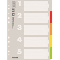 Przekładki OFFICE PRODUCTS, karton, A4, 227x297mm, 5 kart, mix kolorów