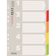 Przekładki OFFICE PRODUCTS, karton, A4, 227x297mm, 5 kart, mix kolorów