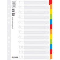 Przekładki OFFICE PRODUCTS, karton, A4, 227x297mm, 12 kart, lam. indeks, mix kolorów