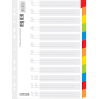 Przekładki OFFICE PRODUCTS, karton, A4, 227x297mm, 12 kart, lam. indeks, mix kolorów