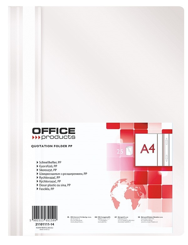 Skoroszyt OFFICE, PP, A4, miękki, 100/170mikr., biały PRODUCTS83