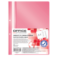 Skoroszyt OFFICE PRODUCTS, PP, A4, 2 otwory, 100/170mikr., wpinany, różowy