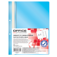 Skoroszyt OFFICE PRODUCTS, PP, A4, 2 otwory, 100/170mikr., wpinany, jasno niebieski