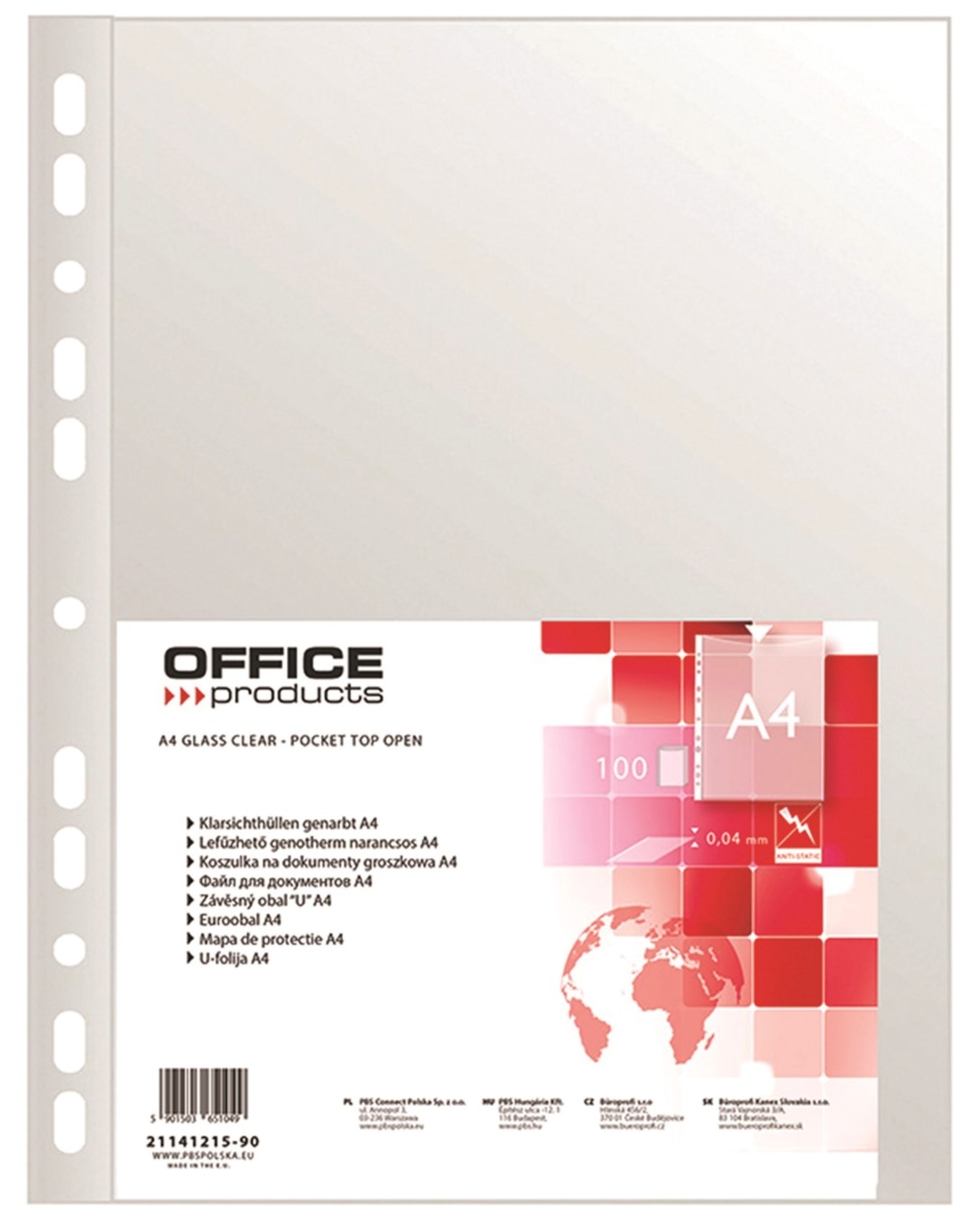 Koszulki na dokumenty OFFICE PRODUCTS, PP, A4, groszkowe, 40mikr., 100szt.