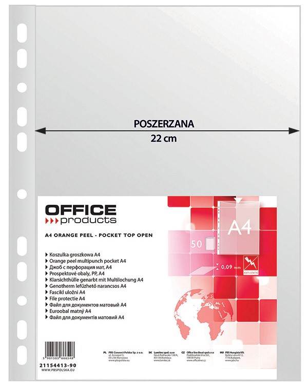 Koszulki na dokumenty OFFICE PRODUCTS, poszerzana, PP, A4, groszkowe, 90mikr., 50szt.