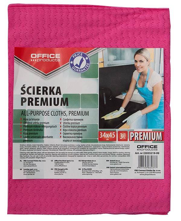 Ścierka premium OFFICE PRODUCTS, wiskoza 80%, gr. 65g/mkg, 34x45cm, 3szt.