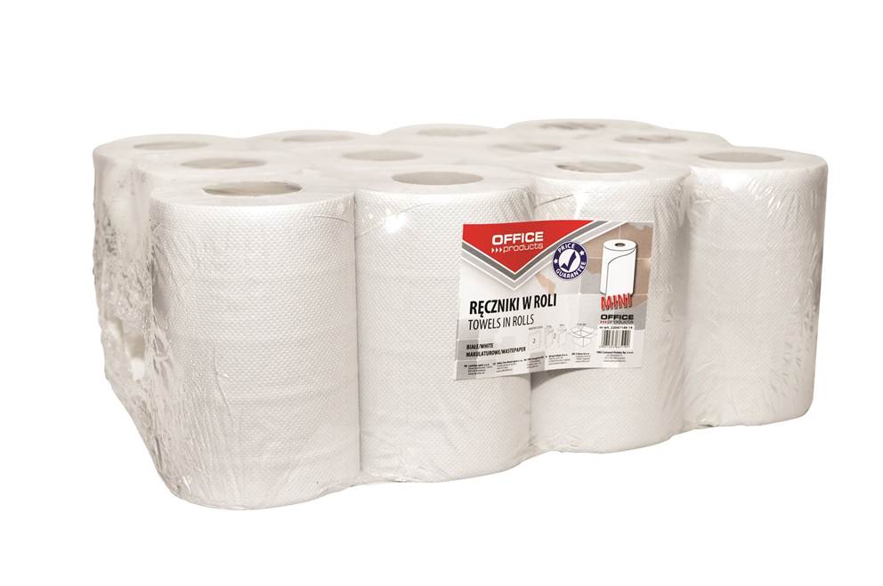 Ręczniki w roli makulaturowe OFFICE PRODUCTS Mini, 2-warstwowe, 50m, 12szt., białe