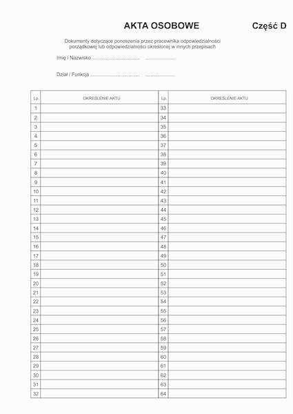 Przekładki do akt osobowych  Część  D
