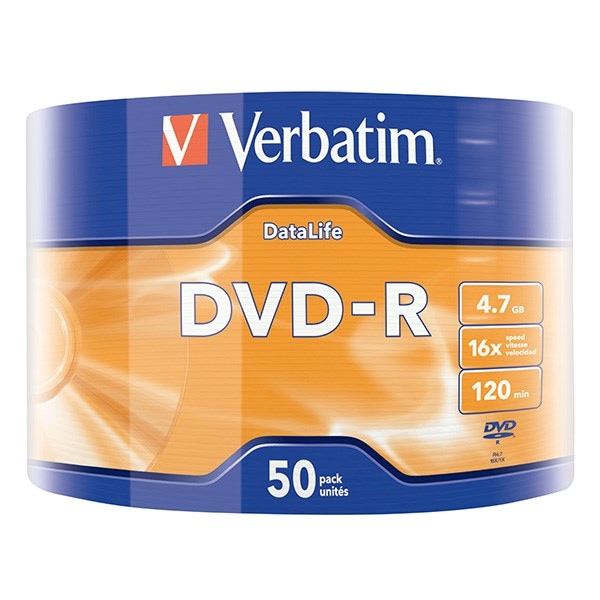 Płyta DVD-R VERBATIM AZO, 4,7GB, prędkość 16x, cake, 50szt., srebrny mat
