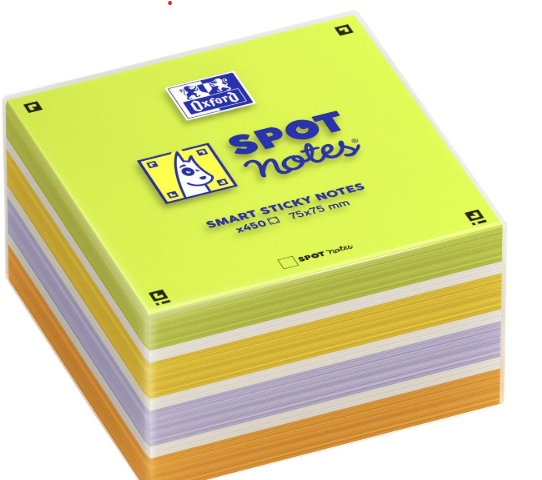 BLOCZKI SAMOPRZYLEPNE OXFORD SPOT NOTES 75X75 MM, 6 x 80 KARTEK, MIX KOLOR