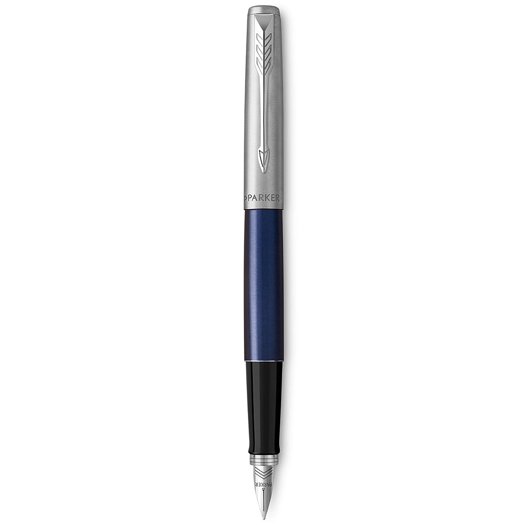 Parker Jotter pióro wieczne Royal Blue CT, czarne z chromowanymi wykończeniami, stalówka medium, niebieski atrament, opakowanie prezentowe