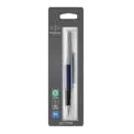 Parker Jotter pióro wieczne Royal Blue CT, czarne z chromowanymi wykończeniami, stalówka medium, niebieski atrament, opakowanie typu blister