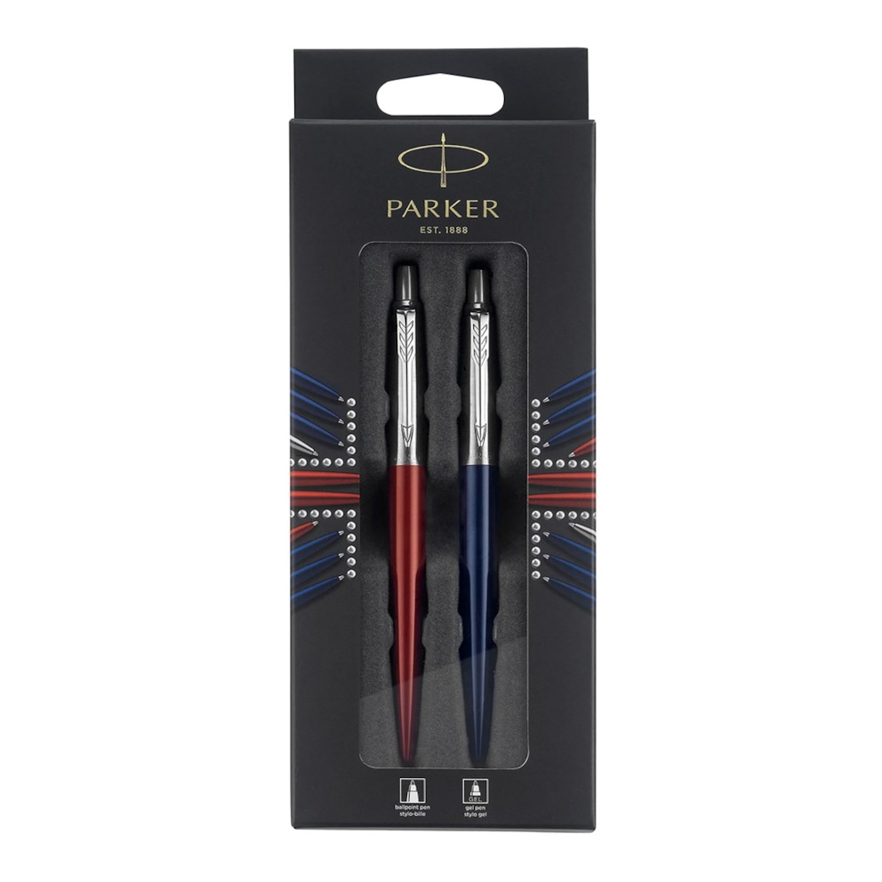 Parker Jotter London Duo Discovery Pack: długopis (czerwony Kensington Red CT) i długopis żelowy (niebieski Royal Blue CT)