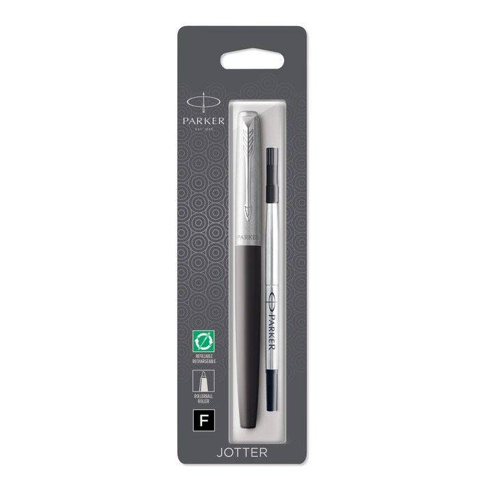 Parker Jotter pióro kulkowe Bond Street CT, czarne z chromowanymi wykończeniami, końcówka fine, czarny atrament, opakowanie typu blister