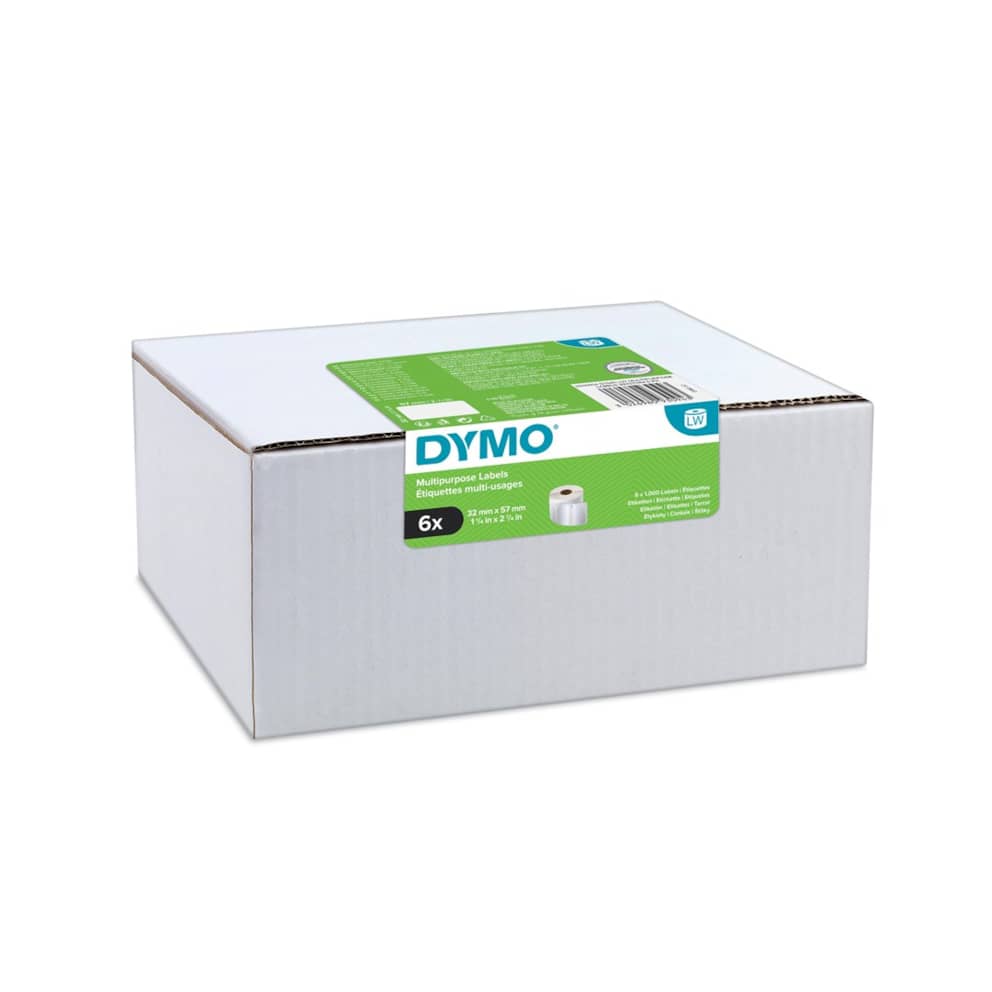 DYMO LW oryginalne etykiety uniwersalne, 32 mm x 57 mm, 6 rolek zawierających 1000 łatwych do odklejania etykiet każda (w sumie 6000 etykiet), samoprzylepne, do drukarek etykiet LabelWriter