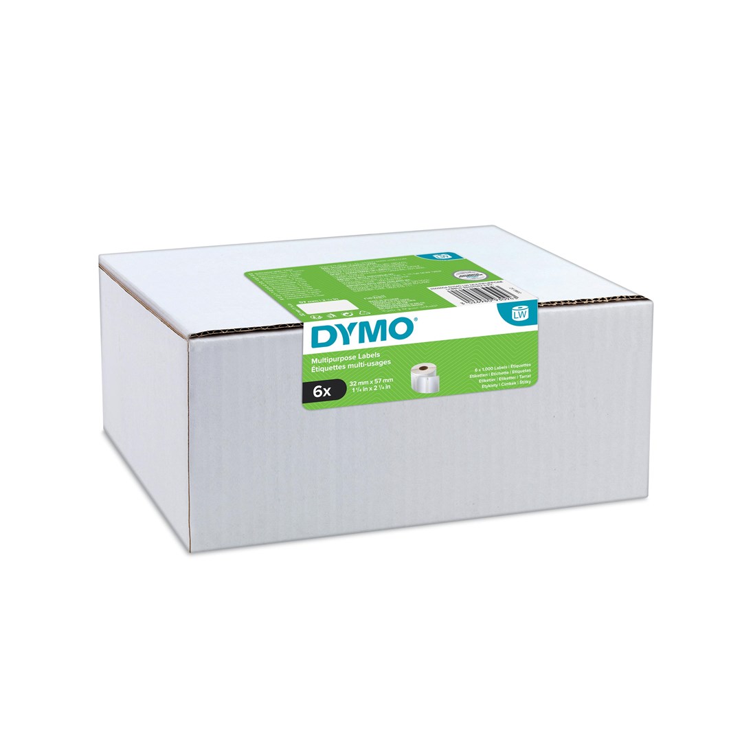 DYMO LW oryginalne etykiety uniwersalne, 32 mm x 57 mm, 6 rolek zawierających 1000 łatwych do odklejania etykiet każda (w sumie 6000 etykiet), samoprzylepne, do drukarek etykiet LabelWriter