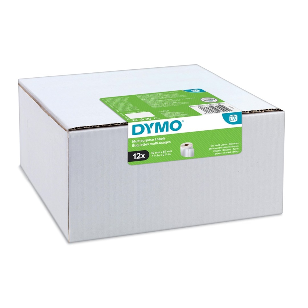 DYMO LW oryginalne etykiety uniwersalne, 32 mm x 57 mm, 12 rolek zawierających 1000 łatwych do odklejania etykiet każda (w sumie 12 000 etykiet), samoprzylepne, do drukarek etykiet LabelWriter