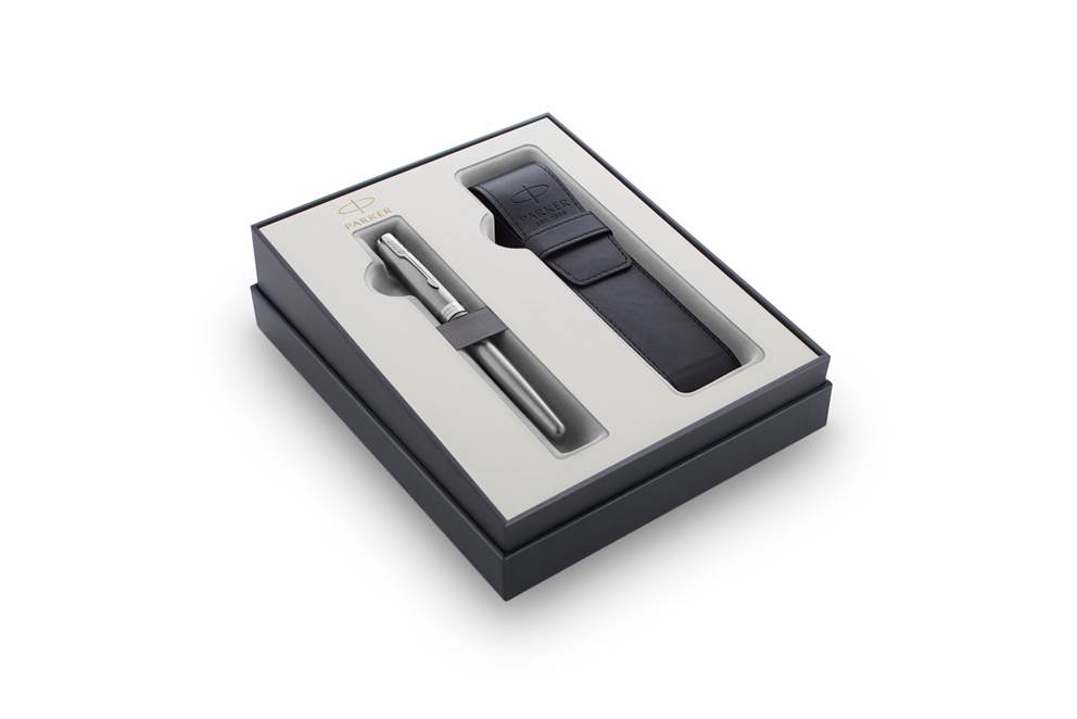 Parker Sonnet Stainless Steel, zestaw prezentowy pióro wieczne ze stali szlachetnej, stalówka medium i czarne etui