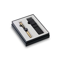 Parker Urban Muted Black GT, zestaw prezentowy długopis głęboki czarny lakier ze złotymi wykończeniami i czarne etui