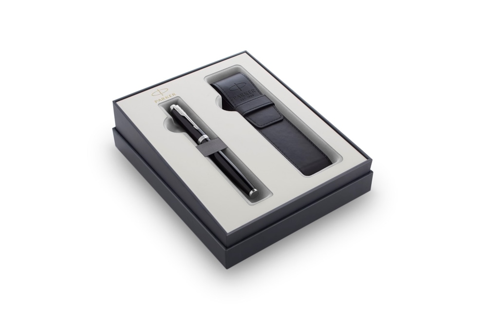 Parker IM Black Lacquer CT, zestaw prezentowy pióro wieczne głęboki czarny lakier ze chromowanymi wykończeniami i czarne etui