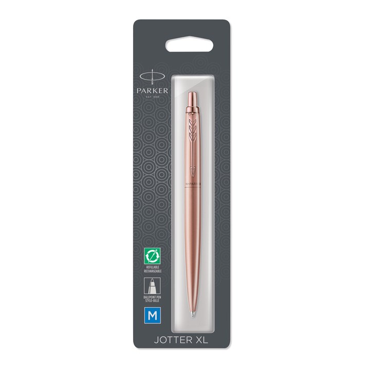 Parker Jotter XL długopis Pink Gold Monochrome, odcień matowego różowego złota, końcówka medium, niebieski tusz, opakowanie typu blister