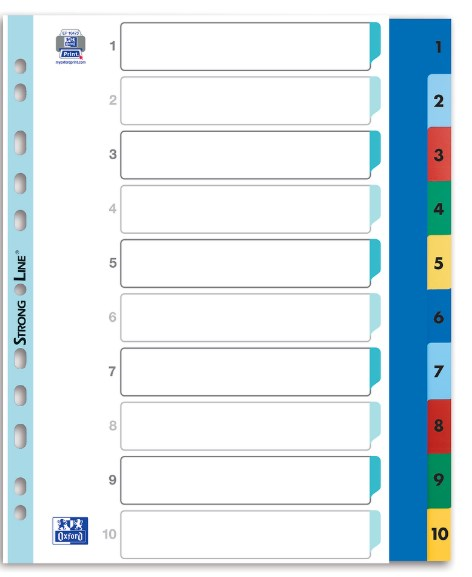 PRZEKŁADKI OXFORD  A4 MAXI Z KOLOROWEGO PP NUMERYCZNE 1-10