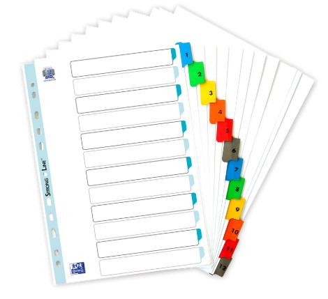 PRZEKŁADKI KARTONOWE OXFORD A4 MYLAR Z KOLOR. NUMERYCZNE 1-12