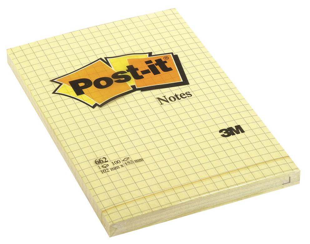 Bloczek samoprzylepny POST-IT® w kratkę (662), 102x152mm, 1x100 kart., żółty