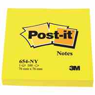 Bloczek samoprzylepny POST-IT® (654NY), 76x76mm, 1x100 kart., jaskrawy żółty