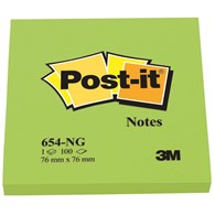 Bloczek samoprzylepny POST-IT® (654N), 76x76mm, 1x100 kart., jaskrawy zielony