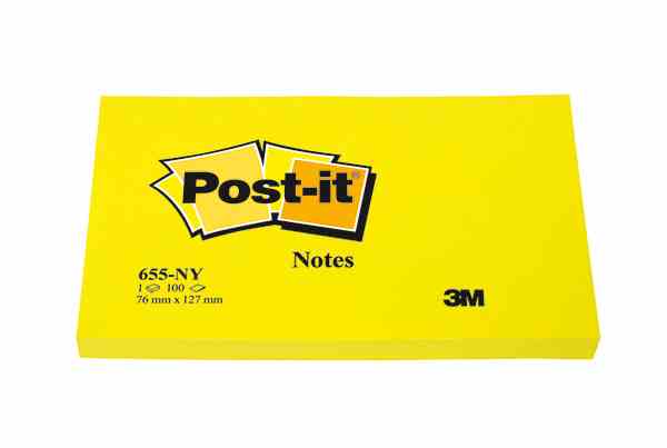 Bloczek samoprzylepny POST-IT® (655N), 127x76mm, 1x100 kart., jaskrawy żółty