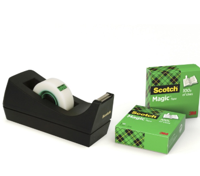 Taśma biurowa SCOTCH® Magic™ (SM3-12), matowa, z dyspenserem, 19mm, 33m, 3szt., podajnik C-38 czarny GRATIS