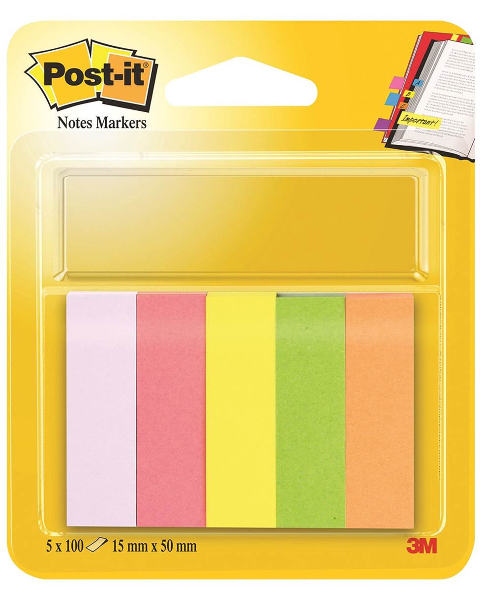 Znaczniki POST-IT® (670/5), papier, 15x50mm, 5x100 kart., mix kolorów neonowy